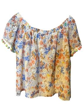 Entro Women’s Lace Floral Off Shoulder Pom Pom Medium